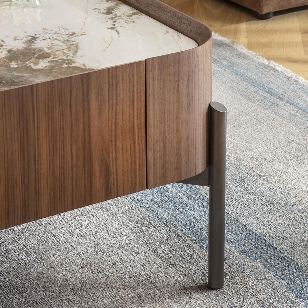 Galilei Ceramic Marble Coffee Table with Drawer Walnut 100cm