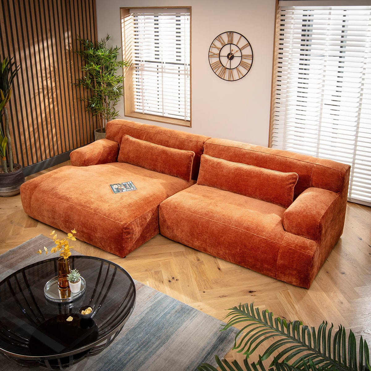 Lecco Modern Corner Chaise Sofa Burnt Orange 300x160cm