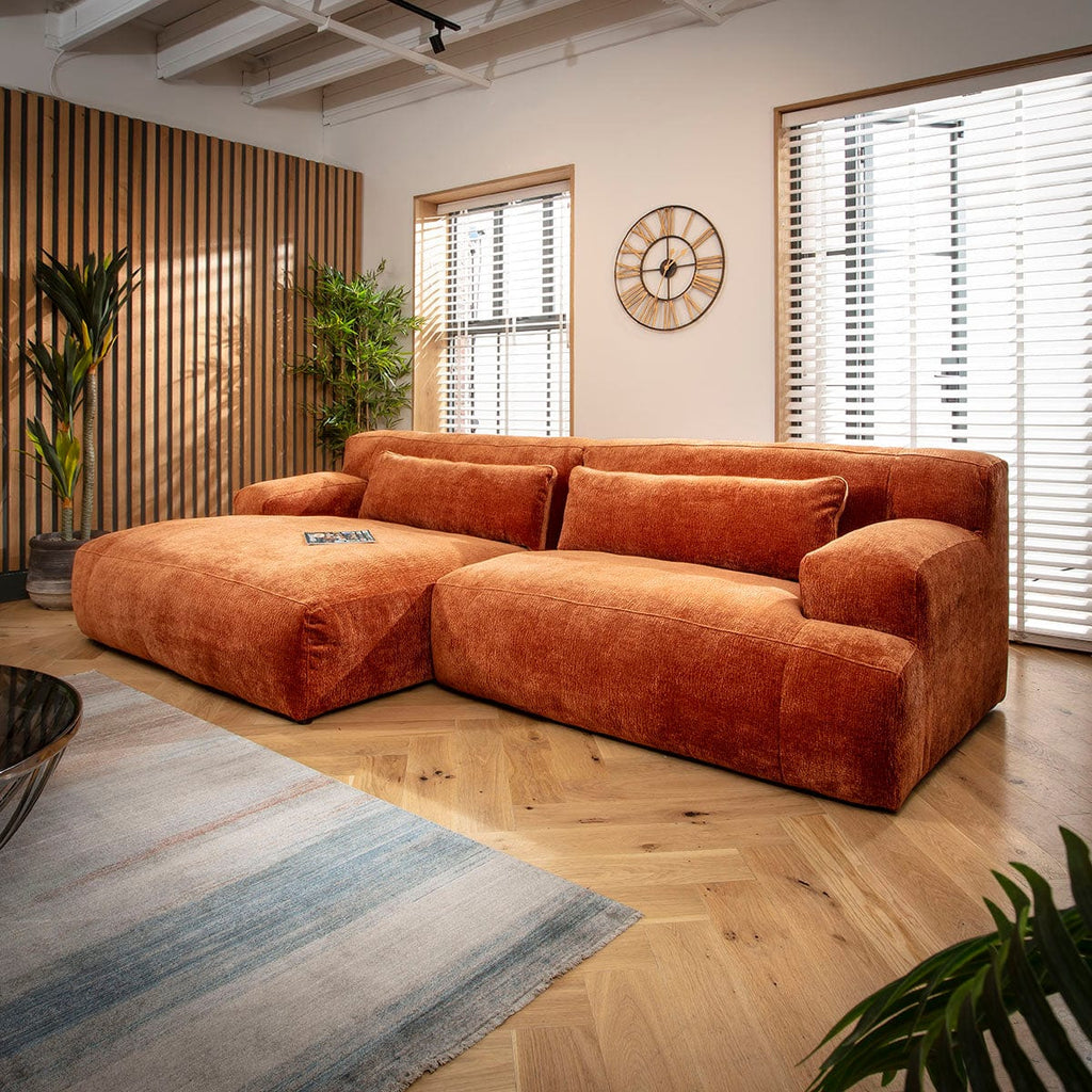 Lecco Modern Corner Chaise Sofa Burnt Orange 300x160cm