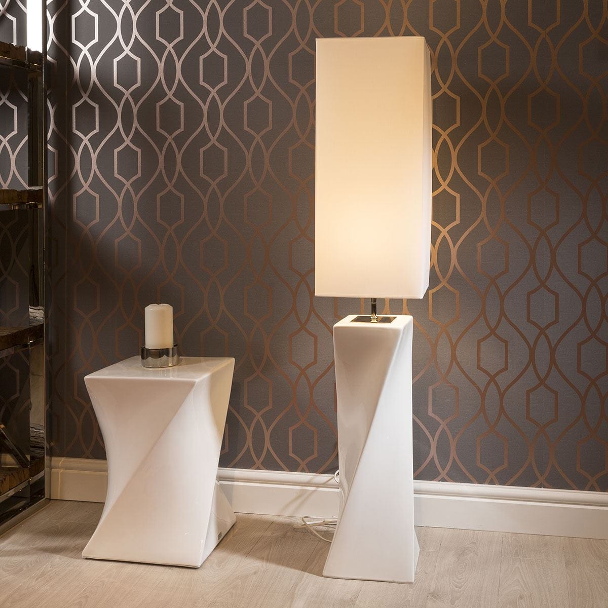 Large Elegant Envy Floor lamp BigTwiss White Ceramic Cotton Shade 4008