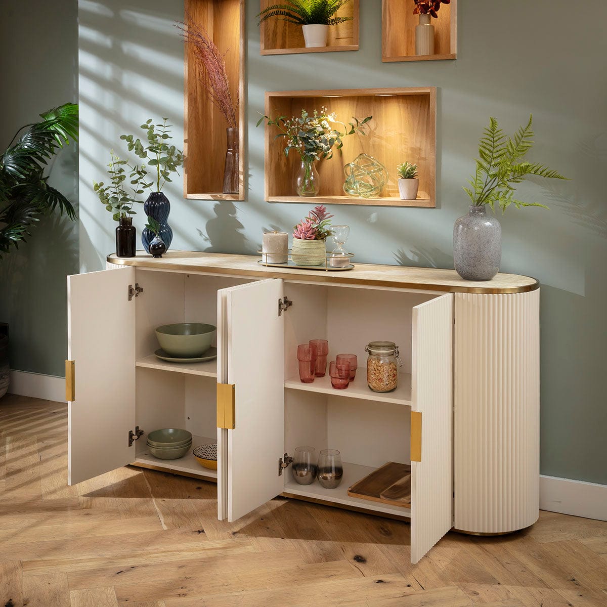 Tuscany Large Modern Sideboard Buffet Cream & Gold 180x40cm