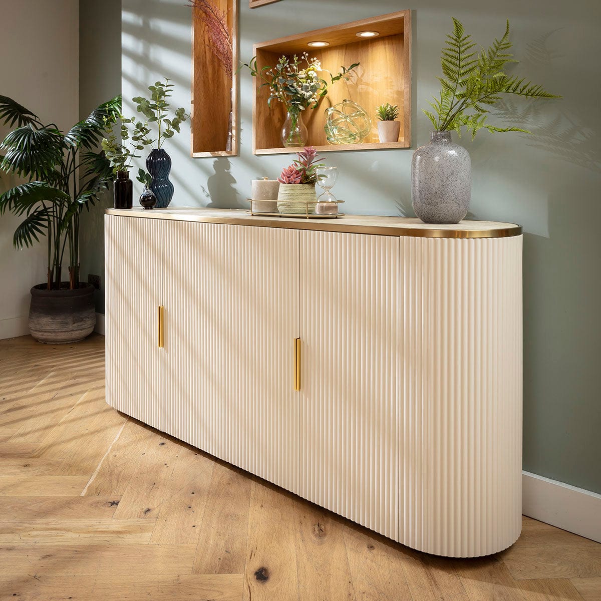 Tuscany Large Modern Sideboard Buffet Cream & Gold 180x40cm