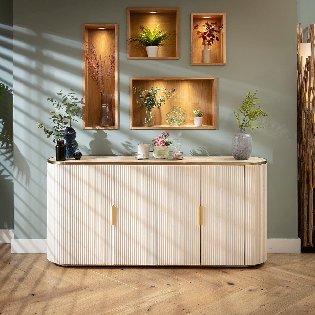 Tuscany Large Modern Sideboard Buffet Cream & Gold 180x40cm