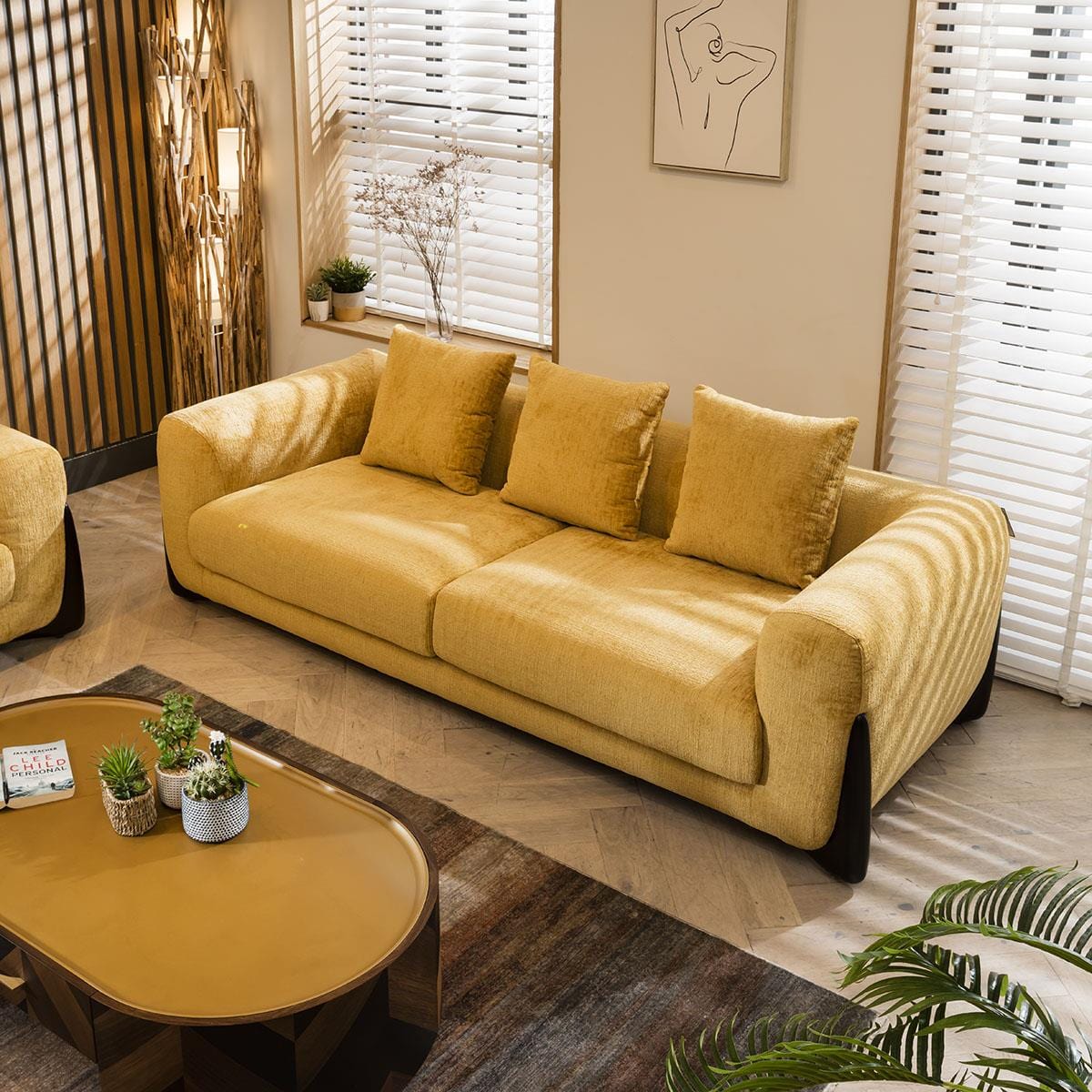 Millie Oversized 3 Seater Sofa Mustard Chenille