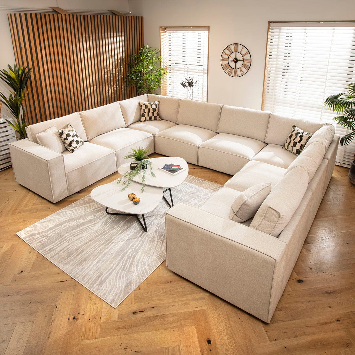 Rupert Modern 8 Seater Modular U-Shape Corner Sofa Natural 374x297cm 11
