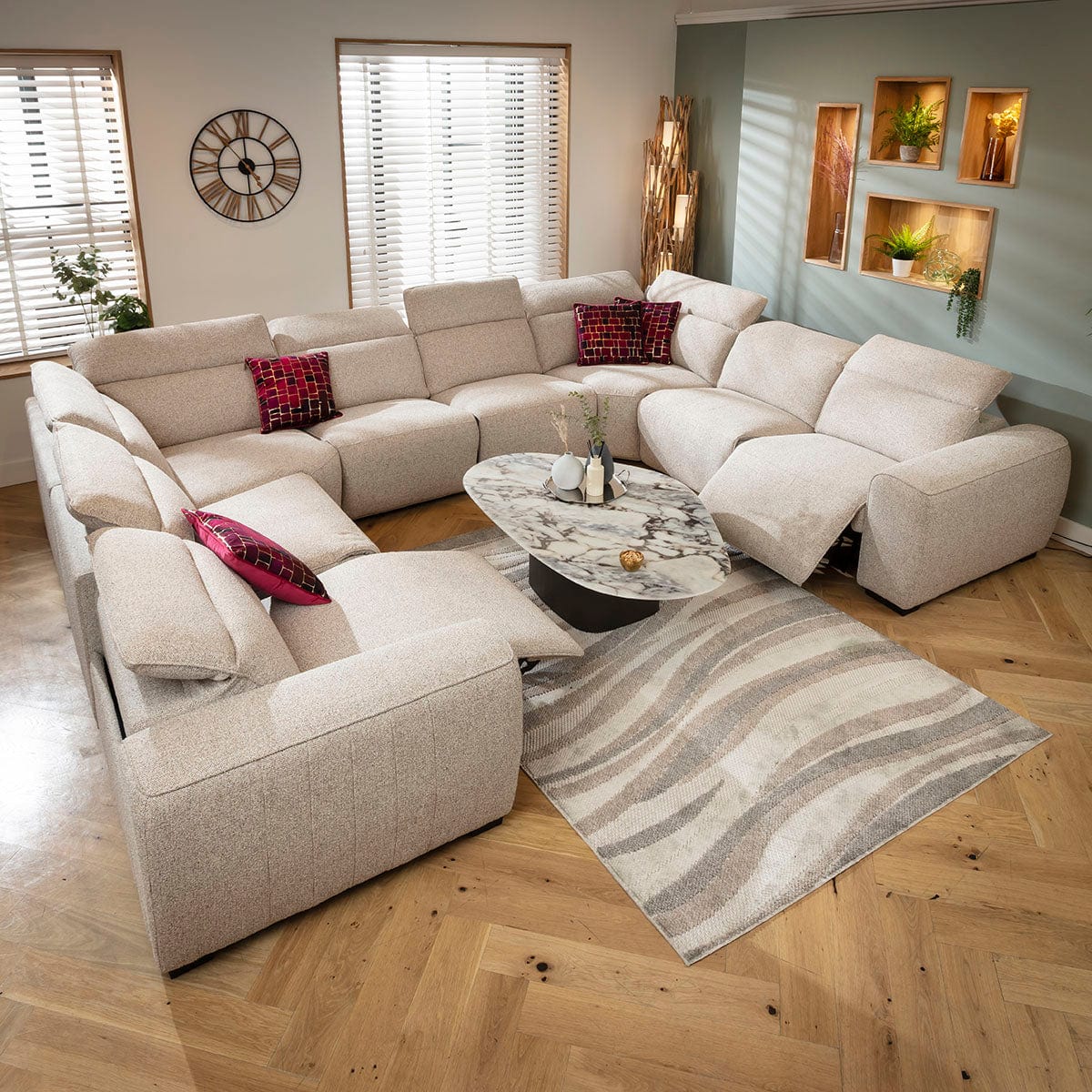 Lola Large 8 Seater Recliner U-Shape Sofa Beige 386x296cm 11