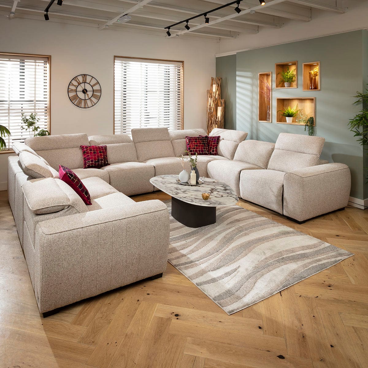 Lola Large 8 Seater Recliner U-Shape Sofa Beige 386x296cm 11