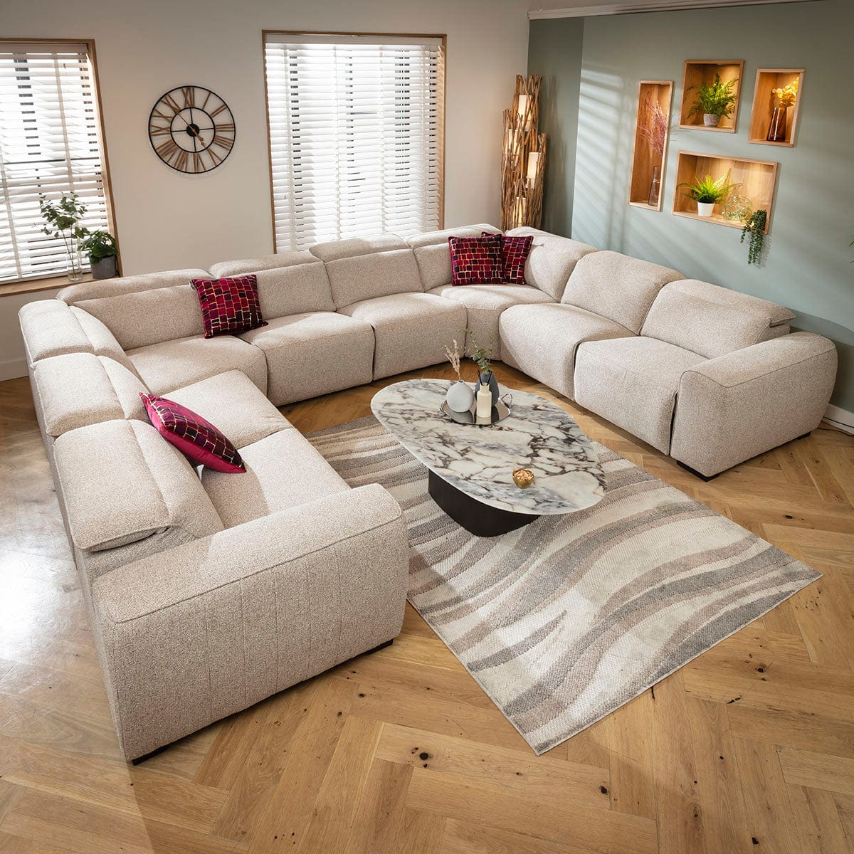 Lola Large 8 Seater Recliner U-Shape Sofa Beige 386x296cm 11