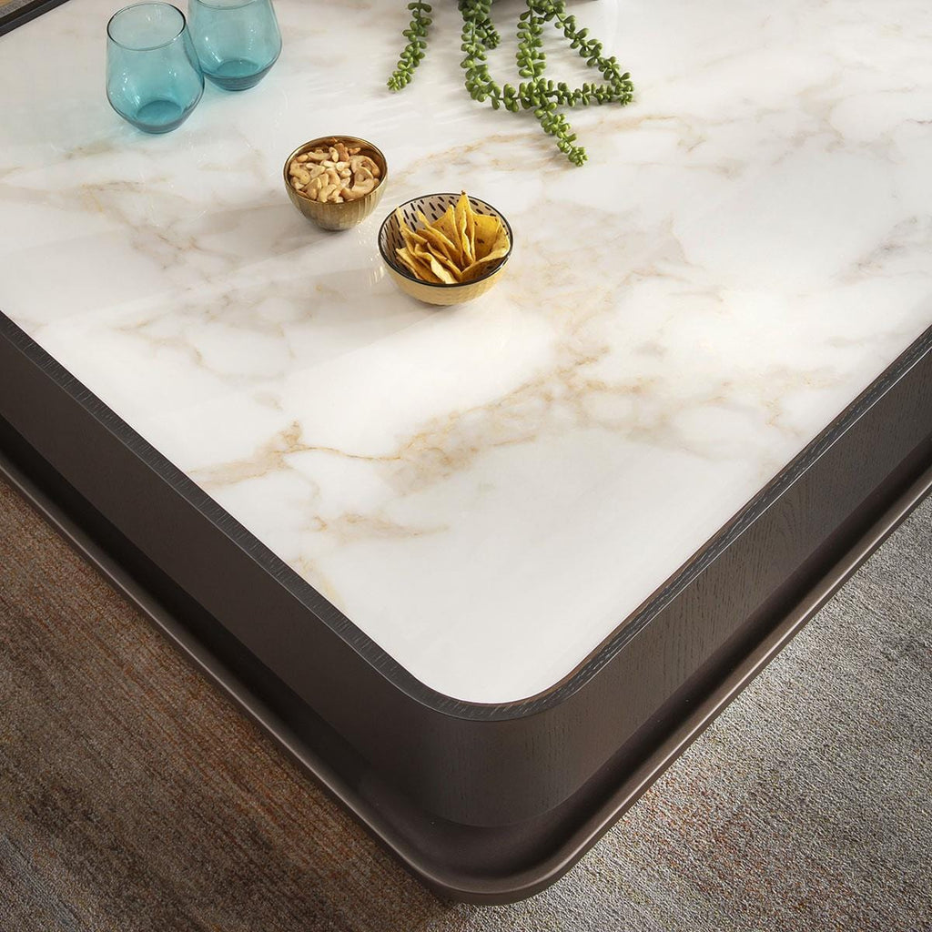 Ashlon Black Coffee Table White Marble Effect Ceramic 103x93cm