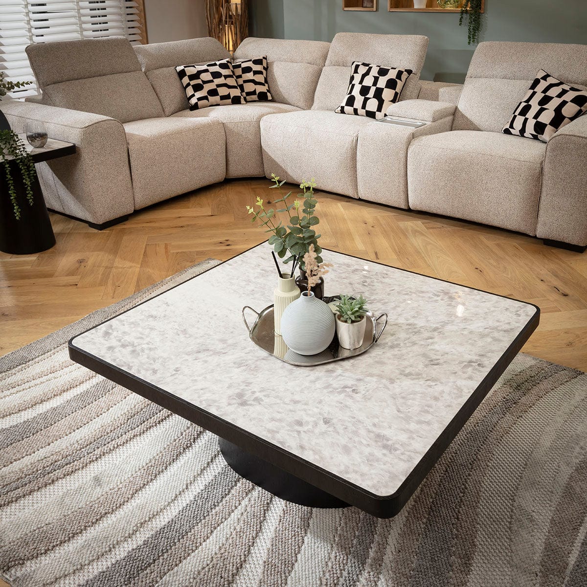 Hastings Large Ceramic Marble Coffee Table Grey & Black 101x92cm