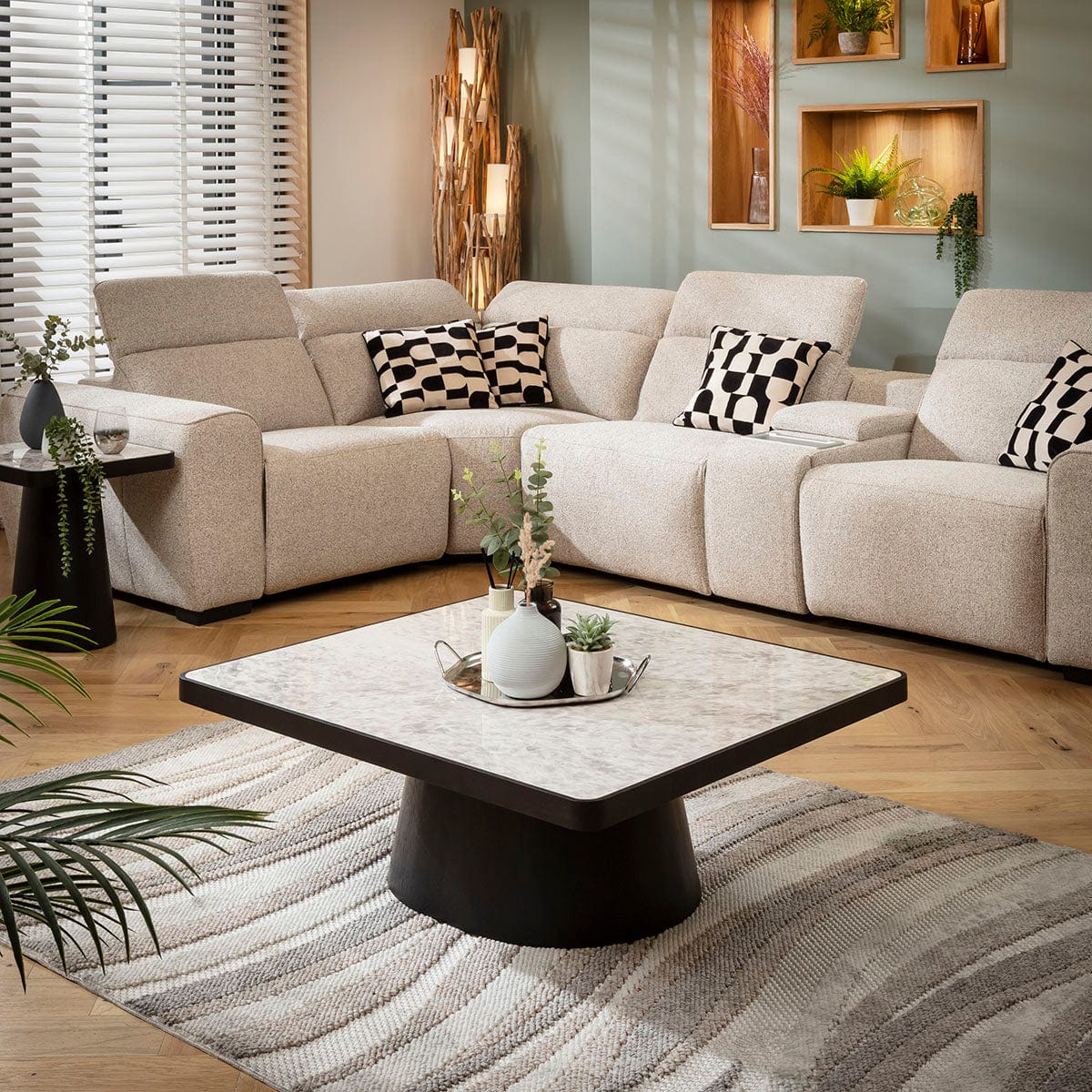 Hastings Large Ceramic Marble Coffee Table Grey & Black 101x92cm