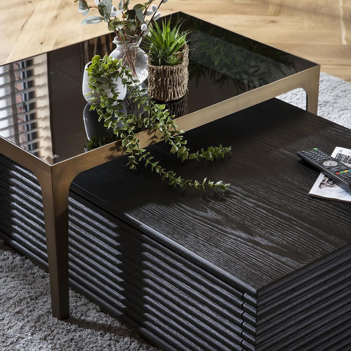 Baza Nested Coffee Table Black Oak & Glass 120x65cm