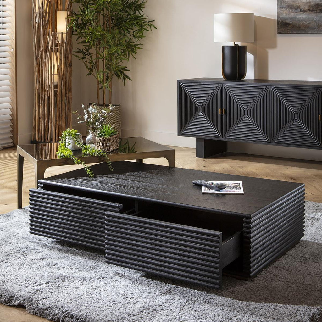 Baza Nested Coffee Table Black Oak & Glass 120x65cm