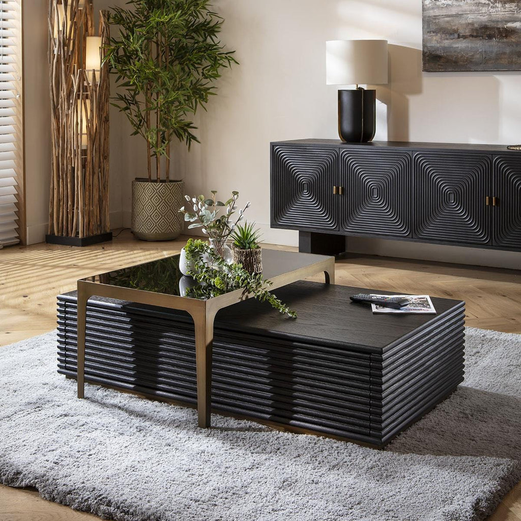 Baza Nested Coffee Table Black Oak & Glass 120x65cm