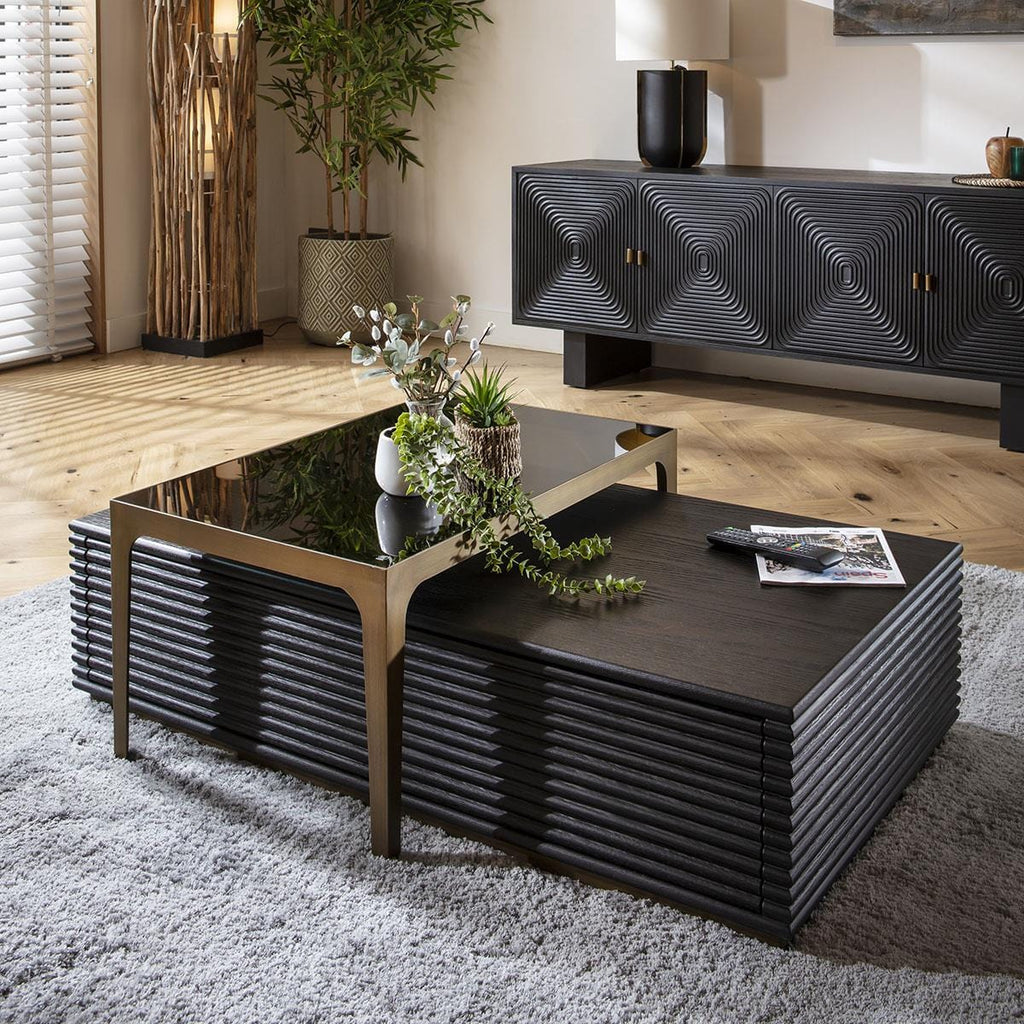 Baza Nested Coffee Table Black Oak & Glass 120x65cm
