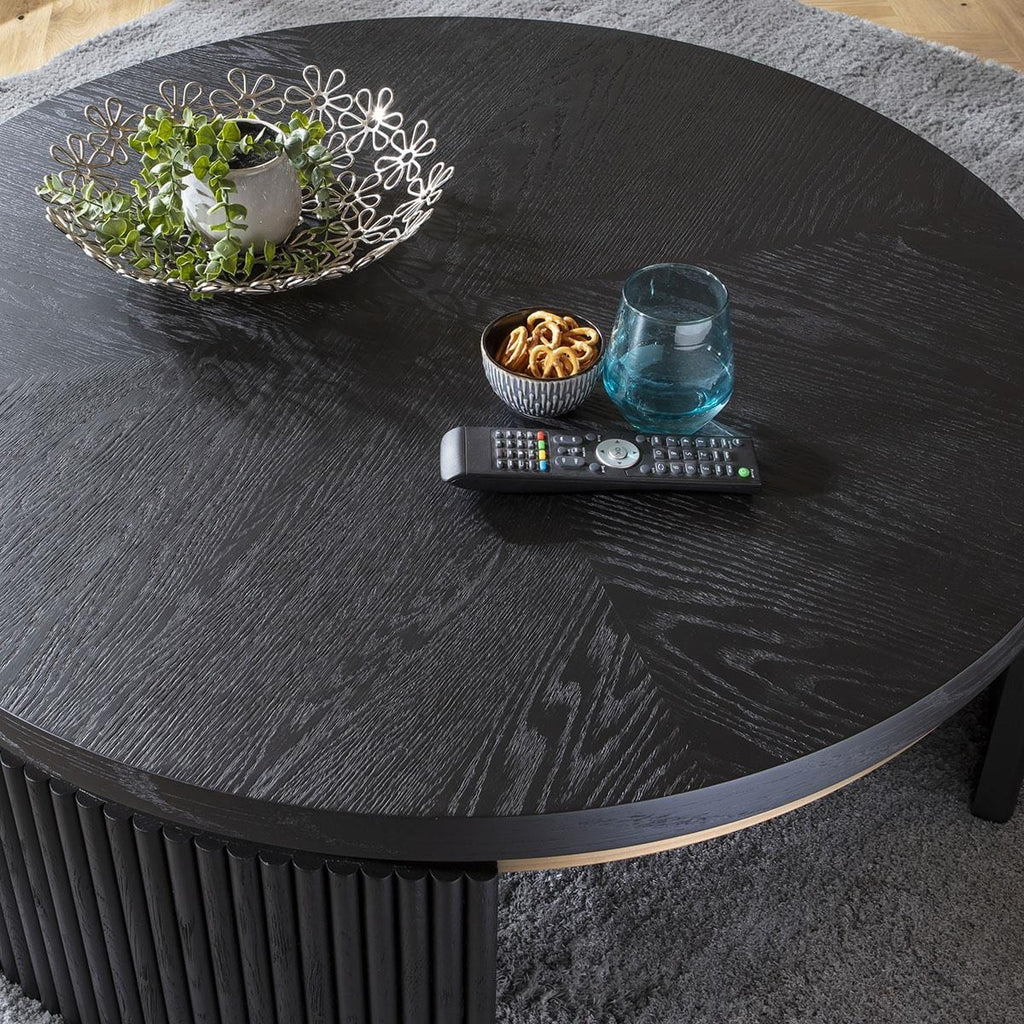 Dorian Round Coffee Table Black Oak & Brass 100cm