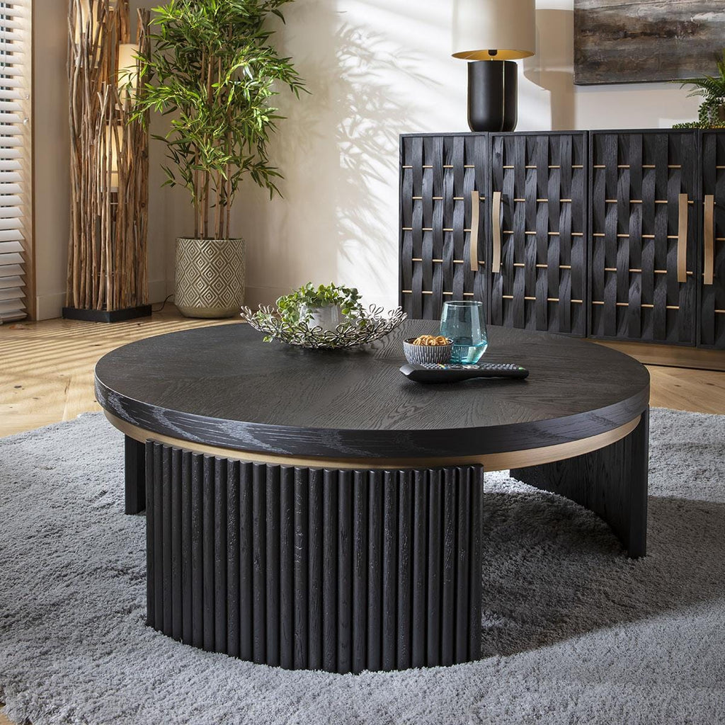 Dorian Round Coffee Table Black Oak & Brass 100cm