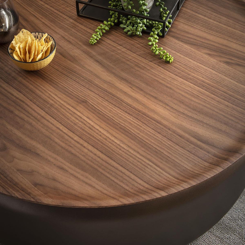 Pascal Modern Round Coffee Table Walnut & Brown 90cm