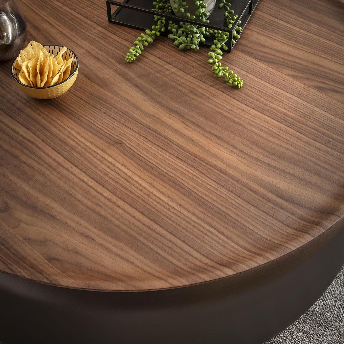 Pascal Modern Round Coffee Table Walnut & Brown 90cm