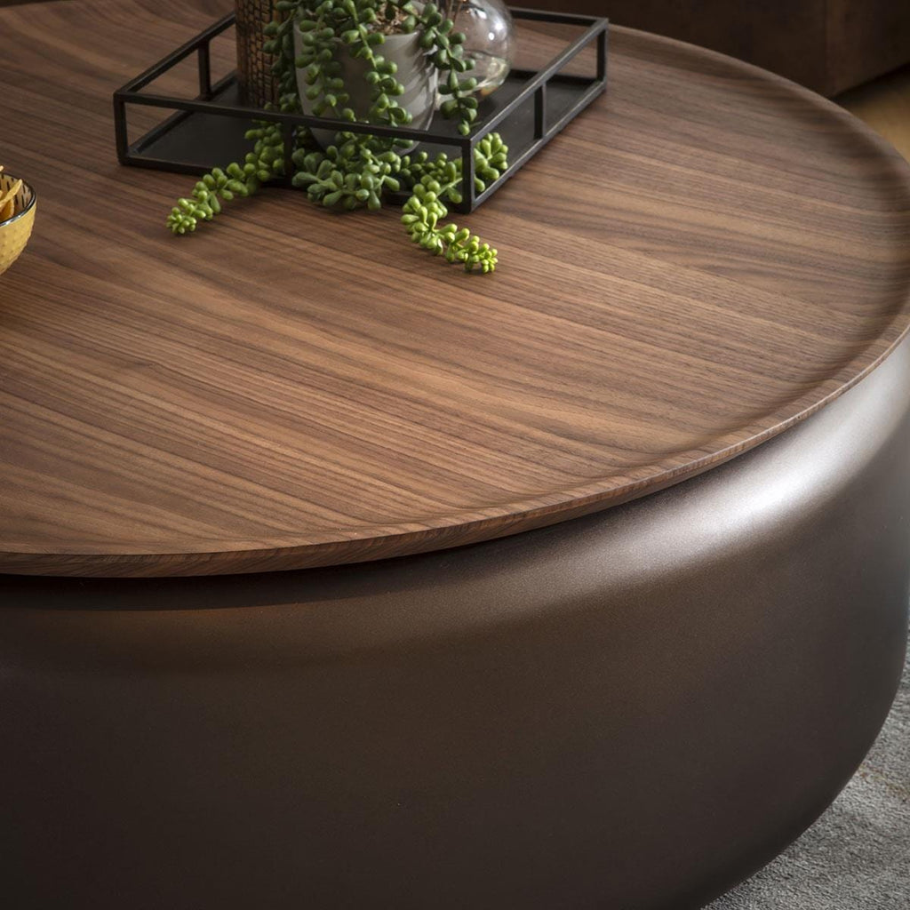 Pascal Modern Round Coffee Table Walnut & Brown 90cm