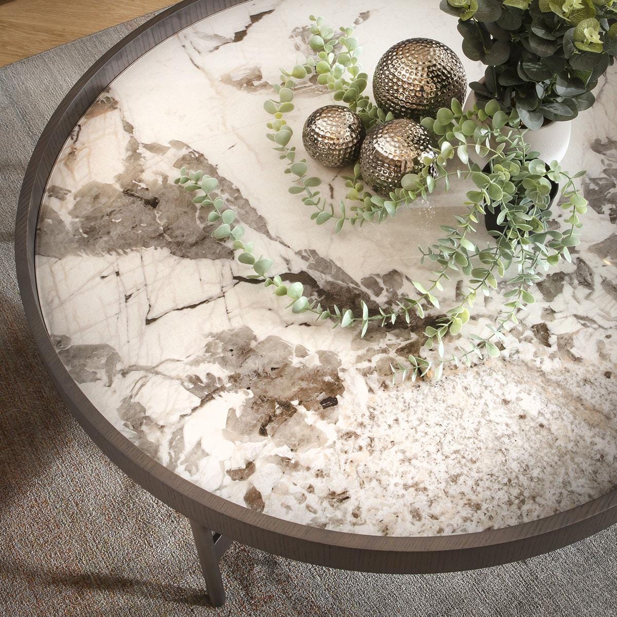 Quincy Round Glass Coffee Table White Marble Effect 90cm