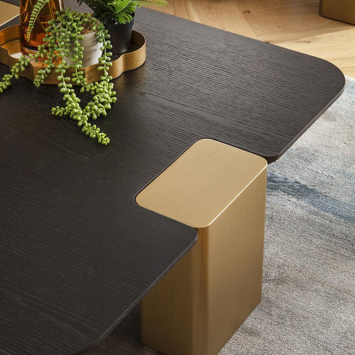 Smythson Square Coffee Table Black Oak & Gold 100cm