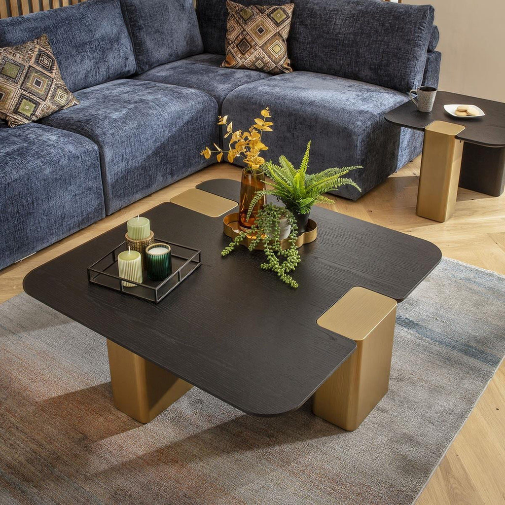 Smythson Square Coffee Table Black Oak & Gold 100cm