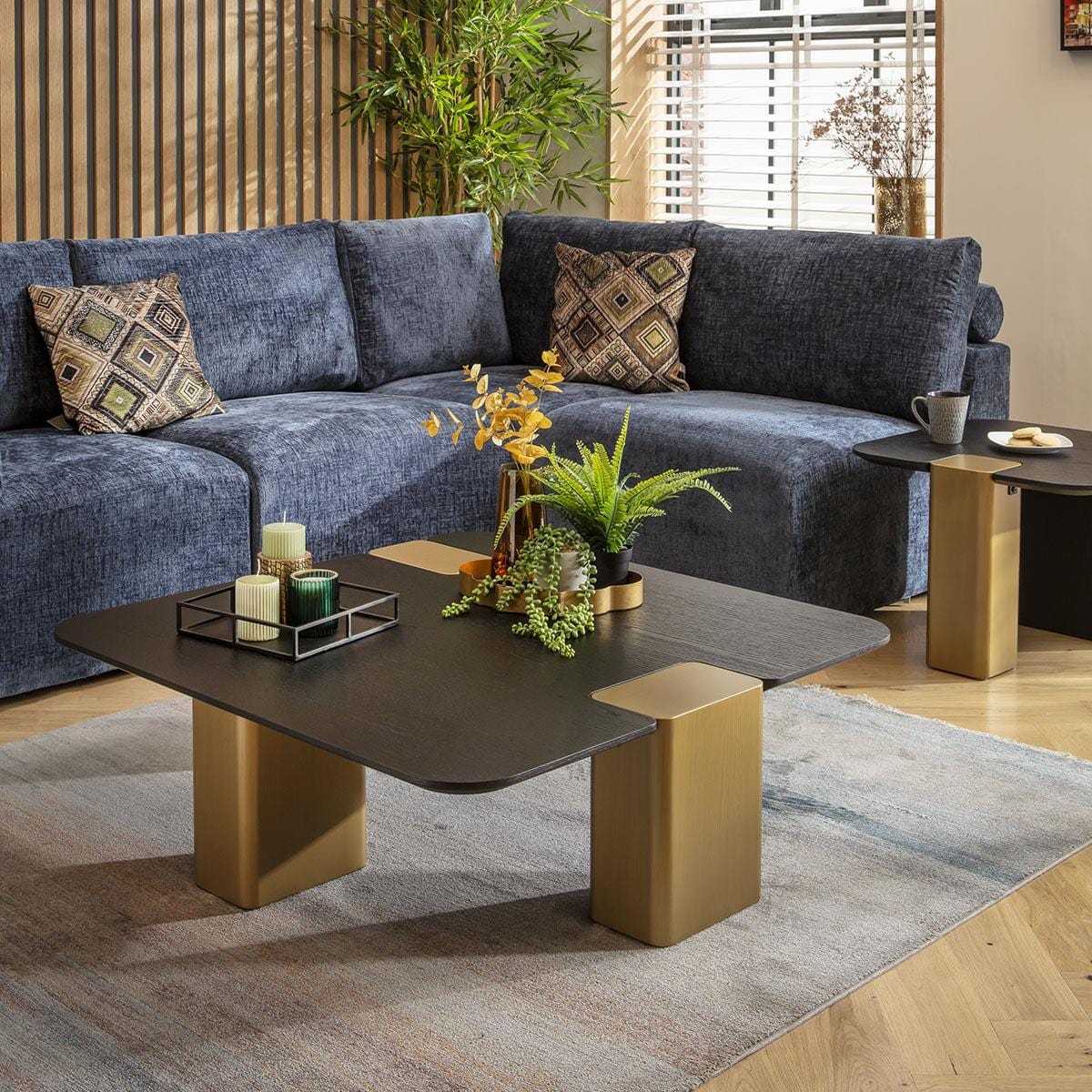 Smythson Square Coffee Table Black Oak & Gold 100cm