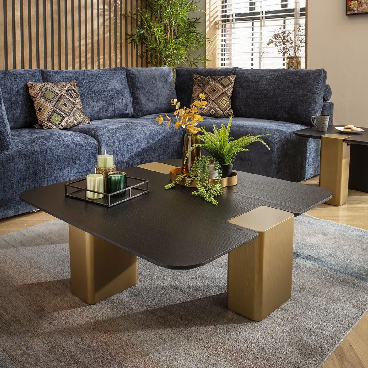 Smythson Square Coffee Table Black Oak & Gold 100cm