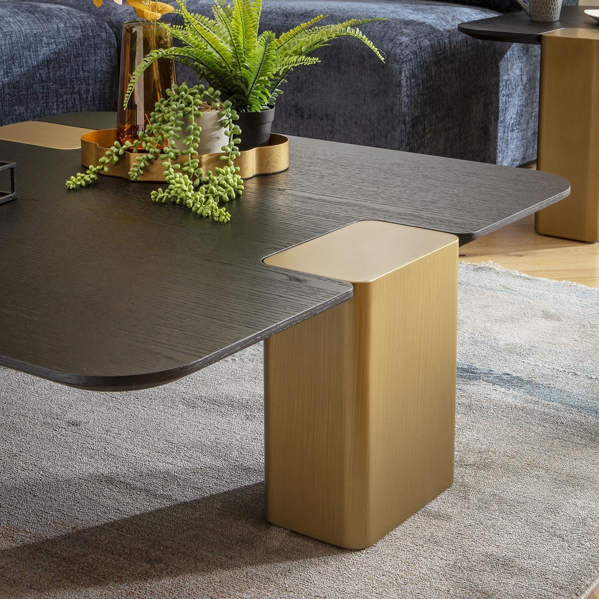 Smythson Square Coffee Table Black Oak & Gold 100cm