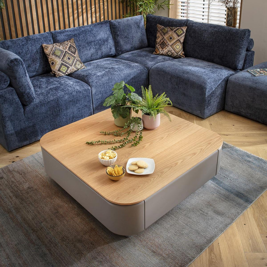 Sicily Square Coffee Table with Drawer Grey & Oak 100cm