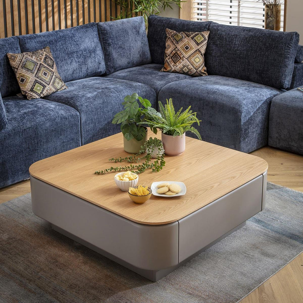 Sicily Square Coffee Table with Drawer Grey & Oak 100cm