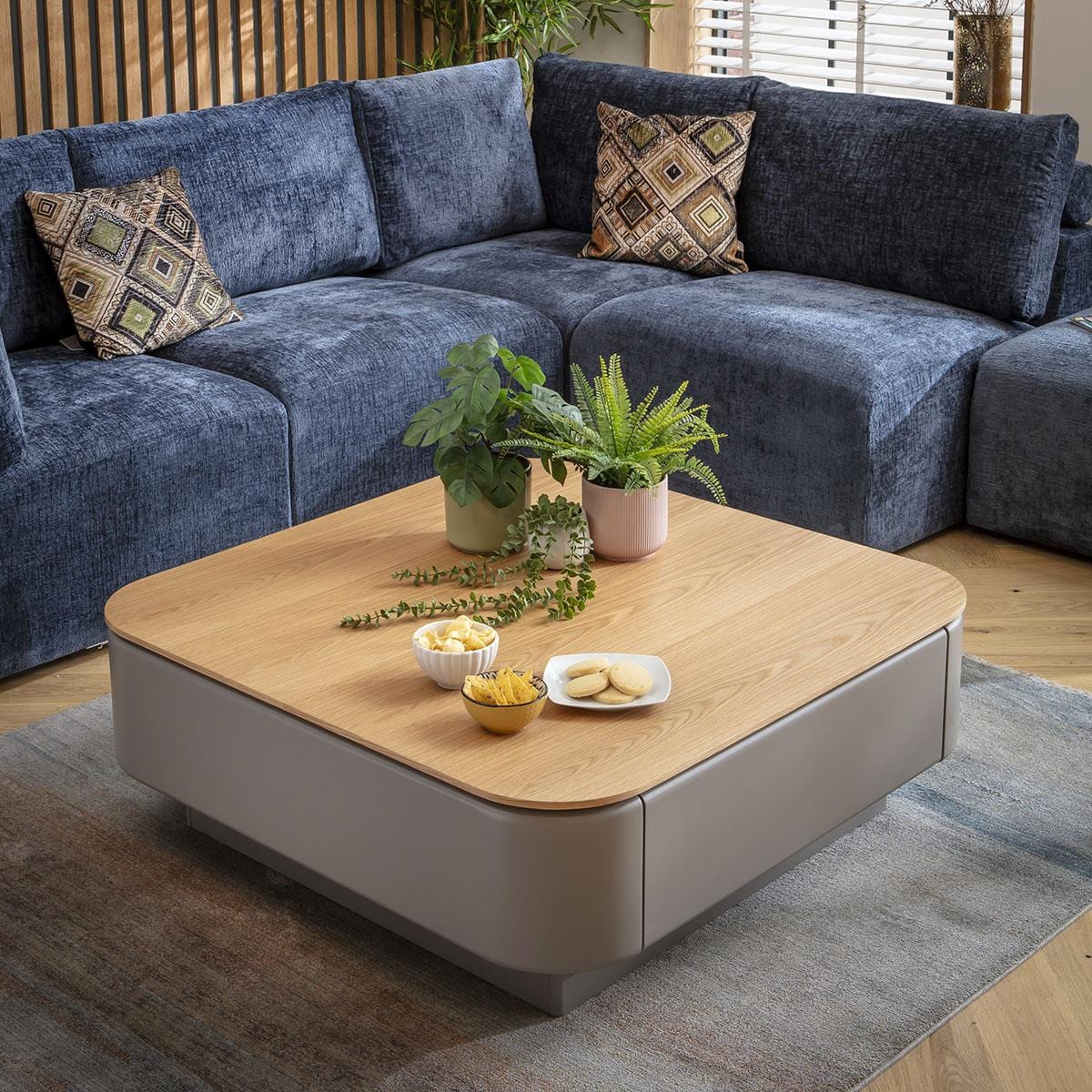 Sicily Square Coffee Table with Drawer Grey & Oak 100cm