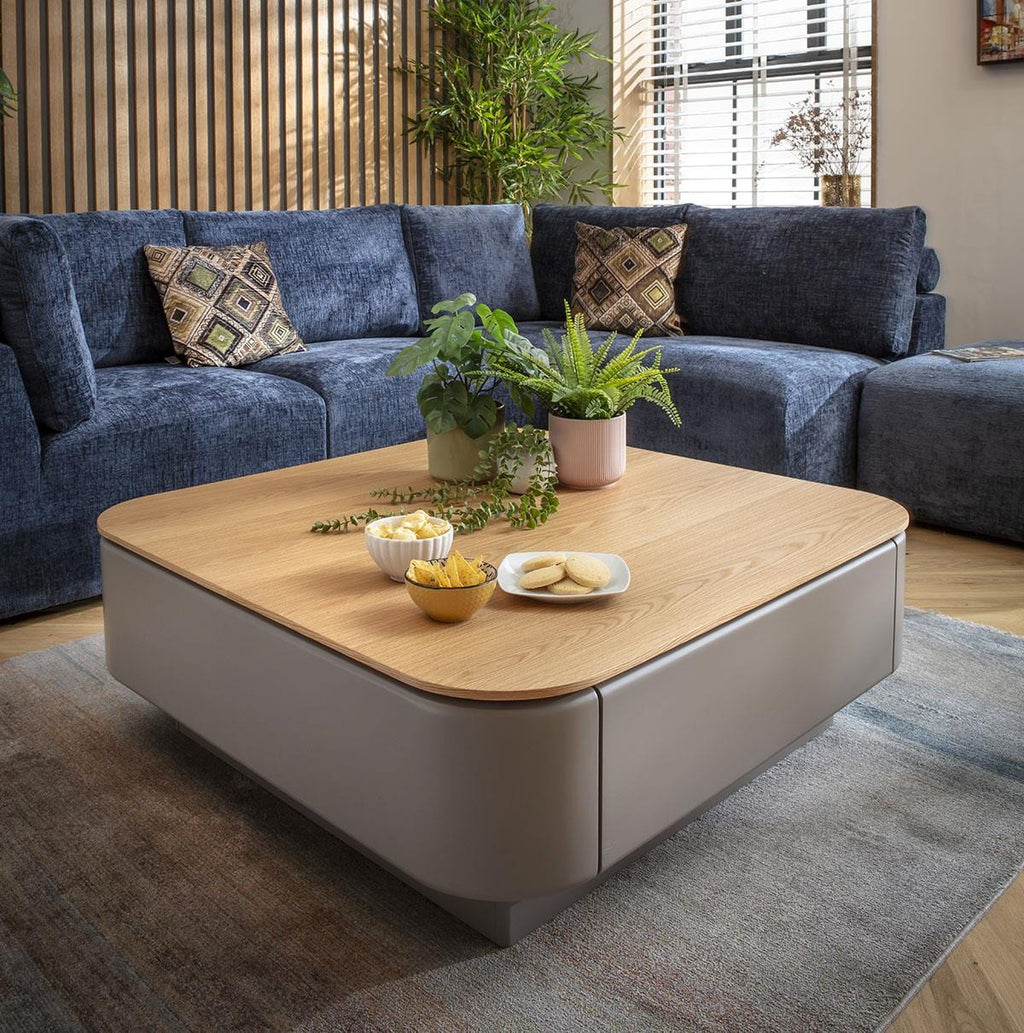 Sicily Square Coffee Table with Drawer Grey & Oak 100cm