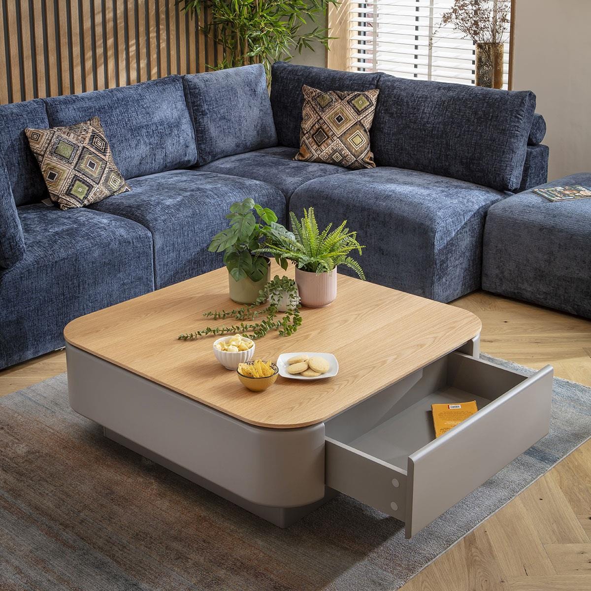 Sicily Square Coffee Table with Drawer Grey & Oak 100cm