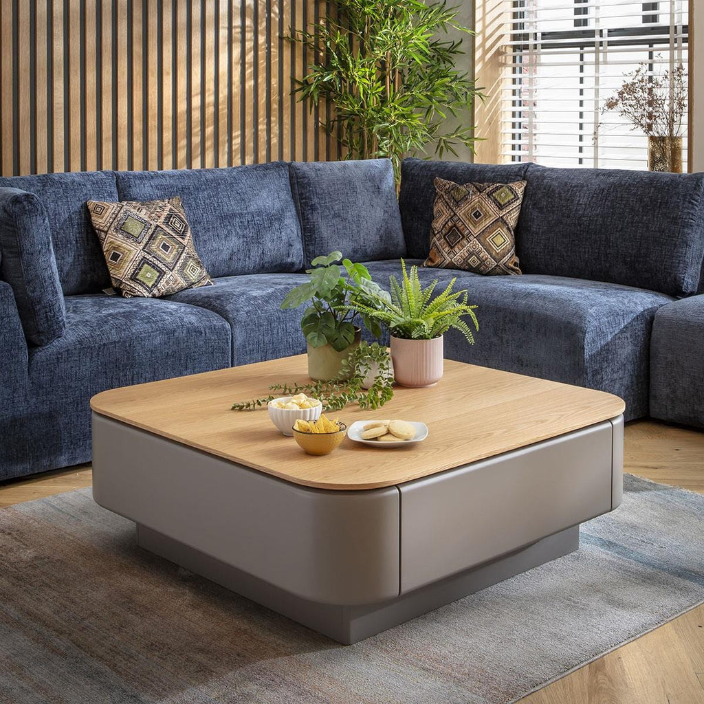 Sicily Square Coffee Table with Drawer Grey & Oak 100cm