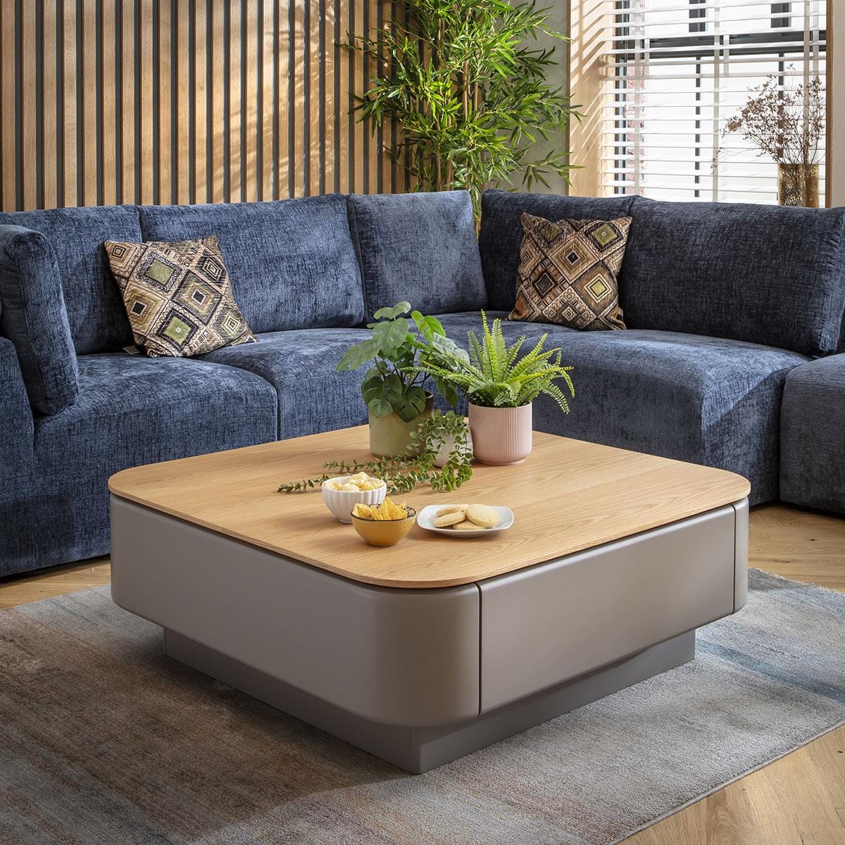 Sicily Square Coffee Table with Drawer Grey & Oak 100cm