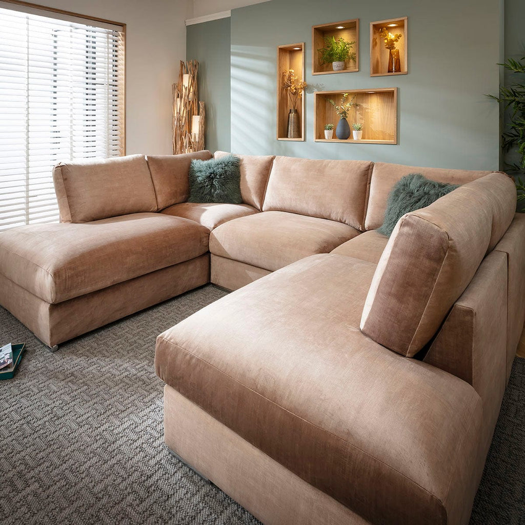 ExDisplay Gala Large Modern U-Shape Corner Sofa Mink 285x220cm