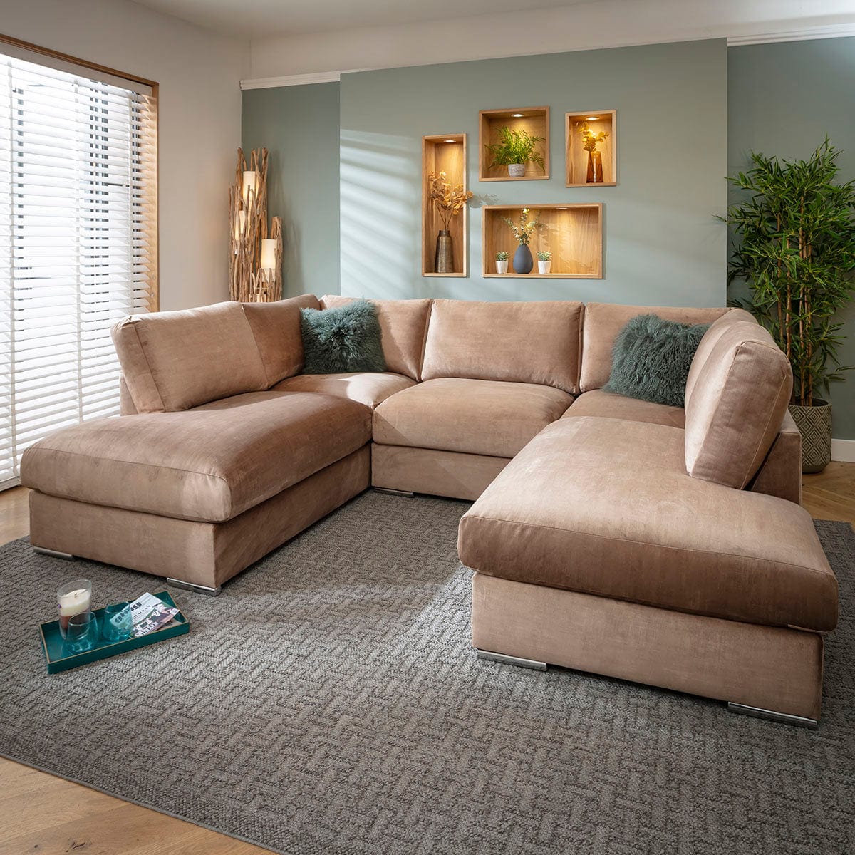 ExDisplay Gala Large Modern U-Shape Corner Sofa Mink 285x220cm