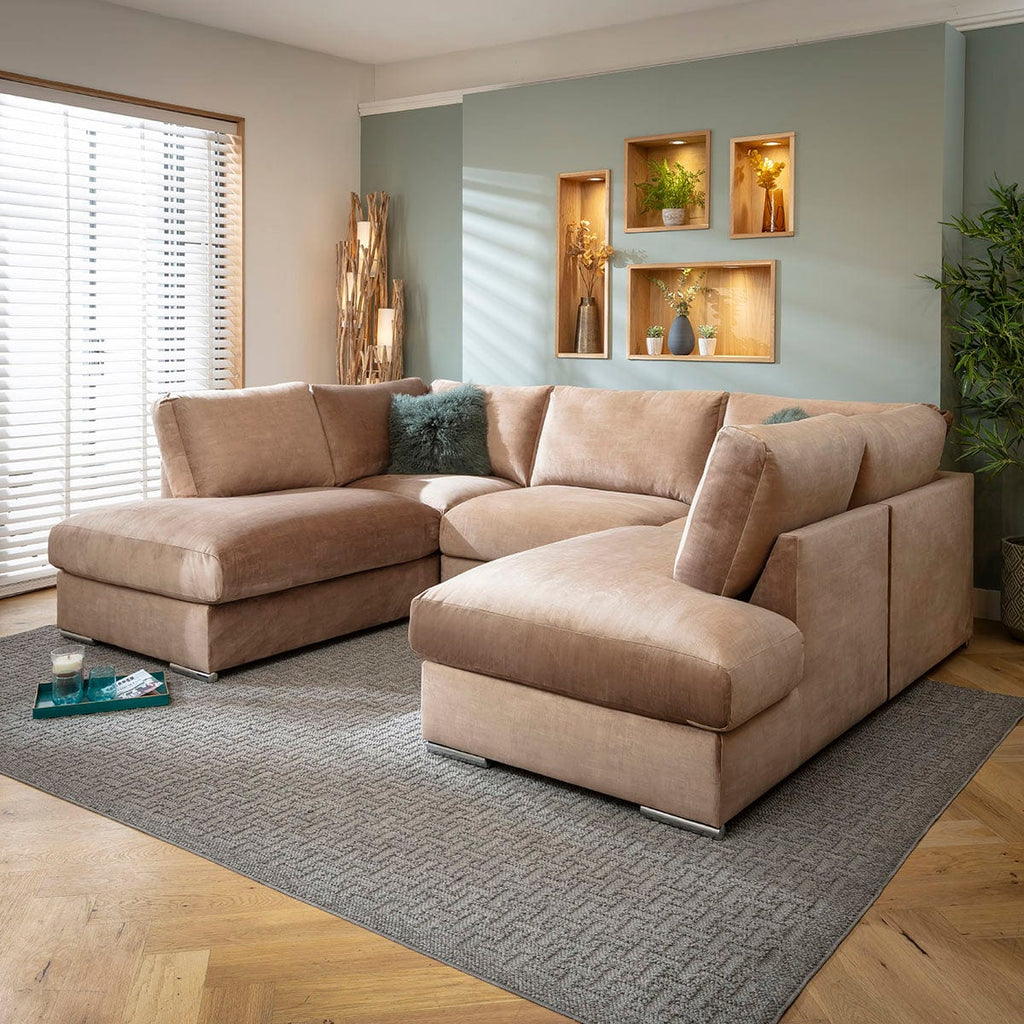 ExDisplay Gala Large Modern U-Shape Corner Sofa Mink 285x220cm