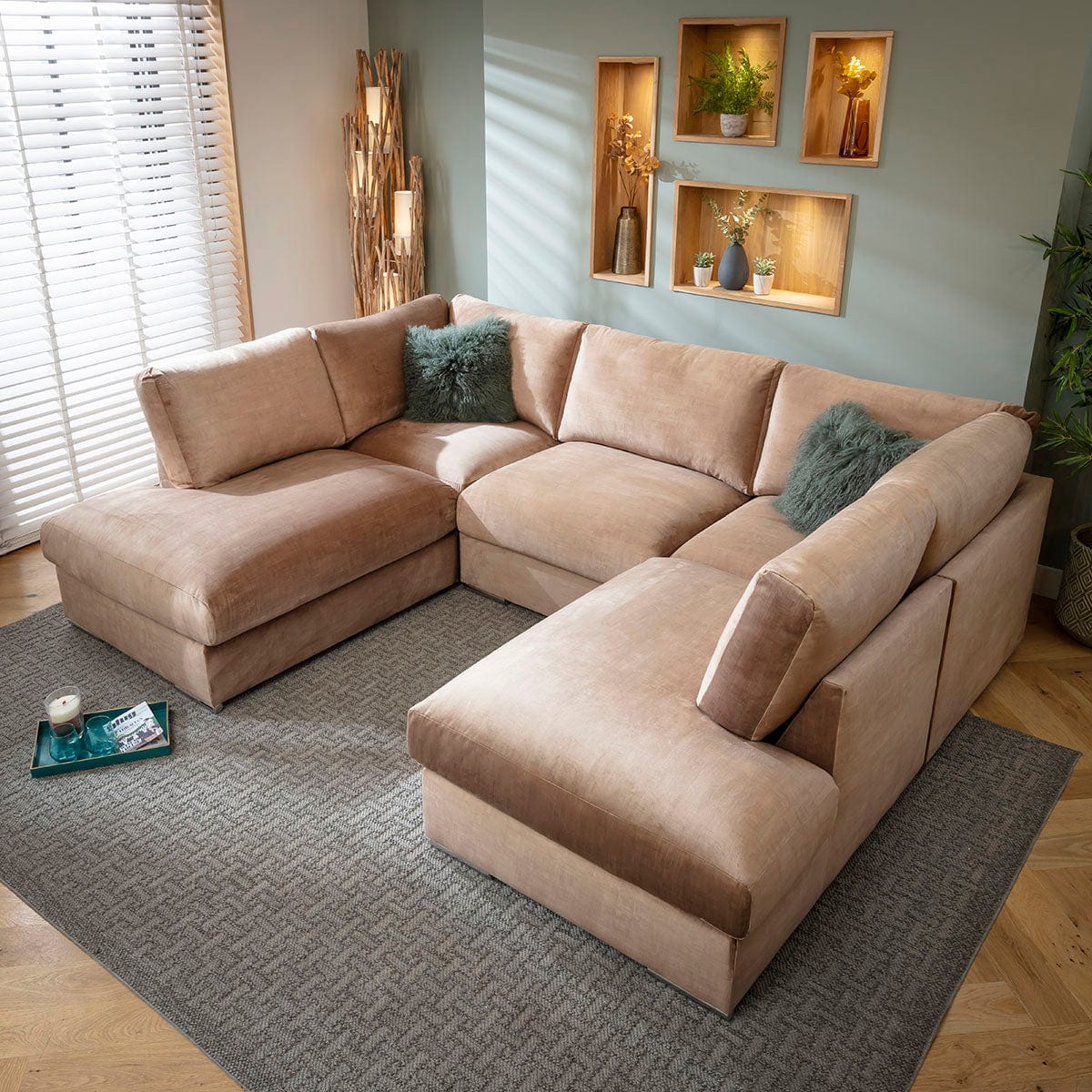 ExDisplay Gala Large Modern U-Shape Corner Sofa Mink 285x220cm