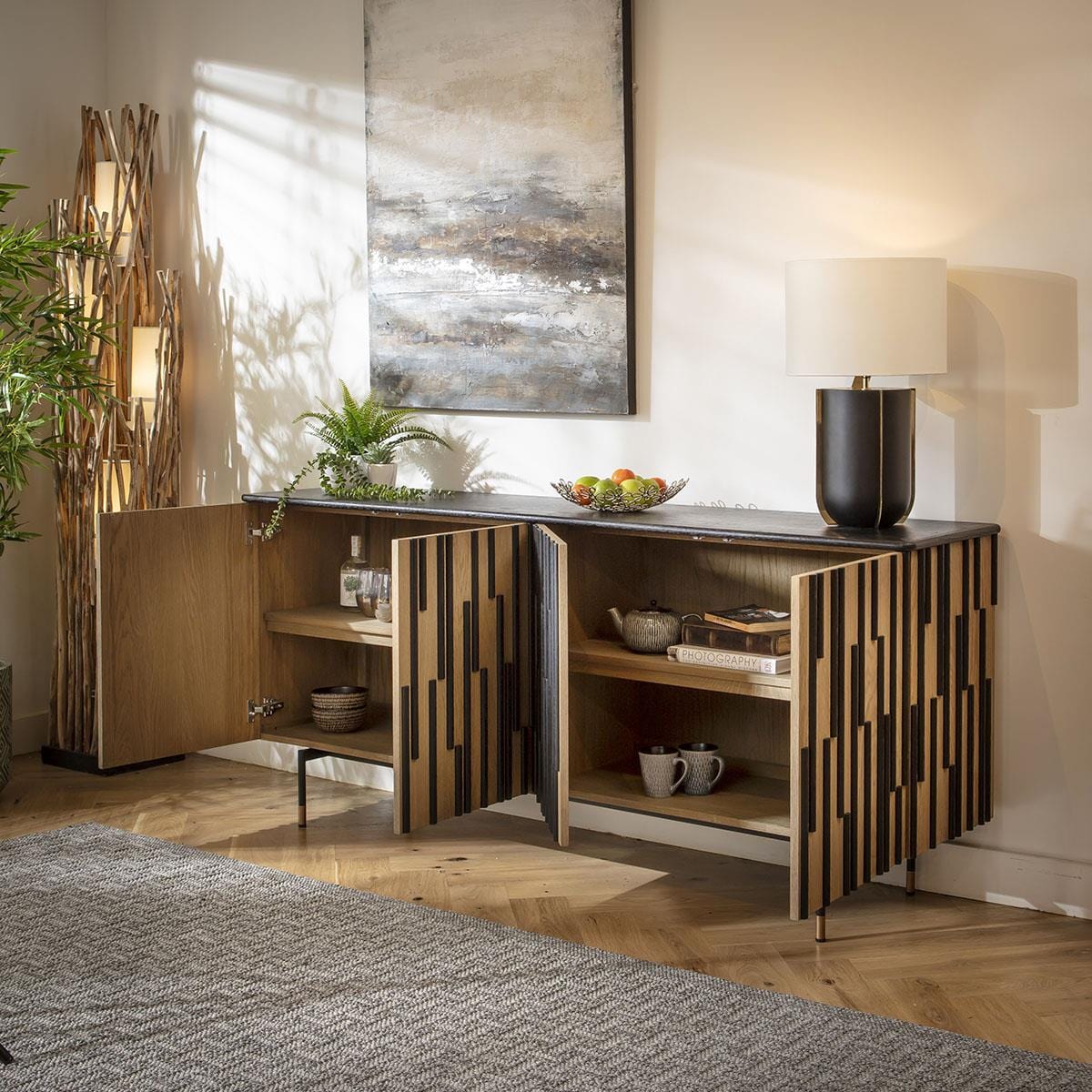 Cooper Wooden Sideboard Buffet Black & Oak 200cm