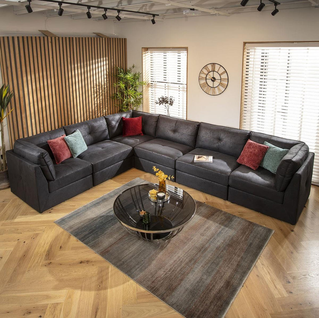 Archie 6 Seater Corner Sofa Black 360x270cm 15R