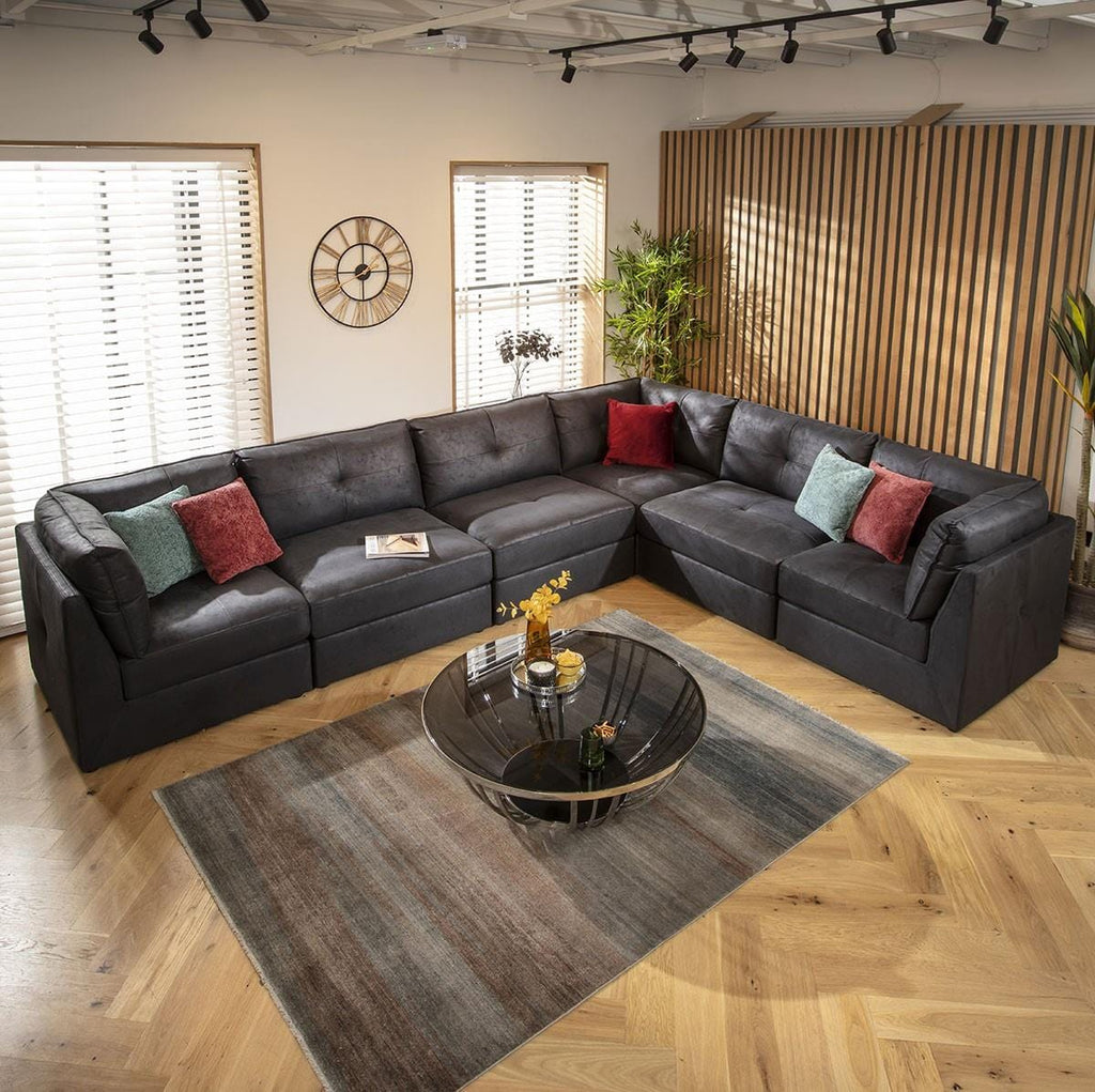 Archie 6 Seater Corner Sofa Black 360x270cm 15L