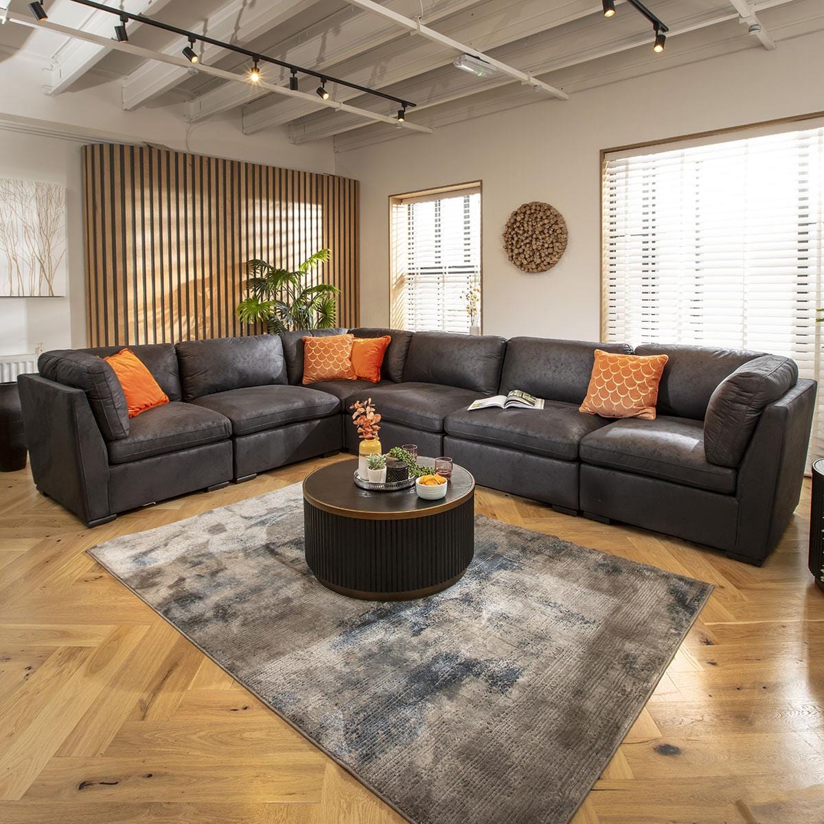 Mikey 6 Seater Corner Sofa Black 380x285cm 15R