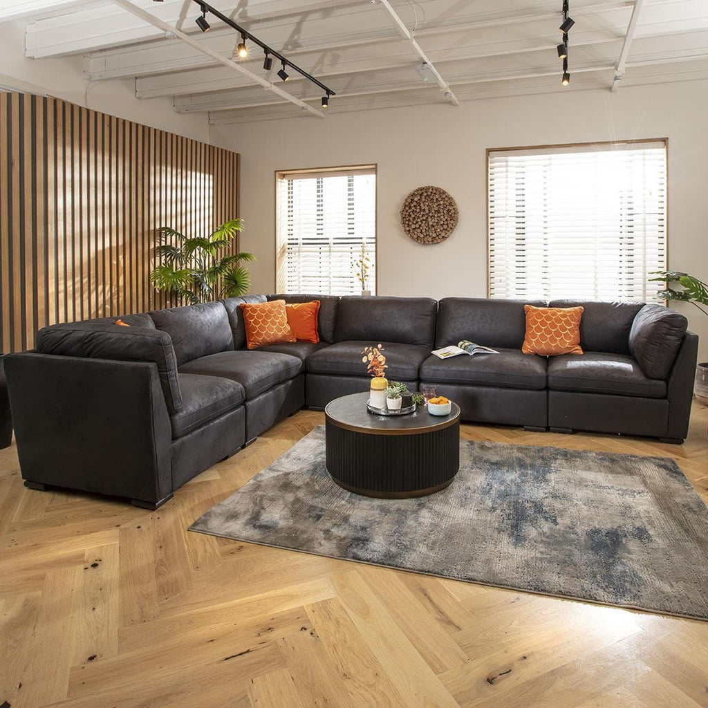 Mikey 6 Seater Corner Sofa Black 380x285cm 15R