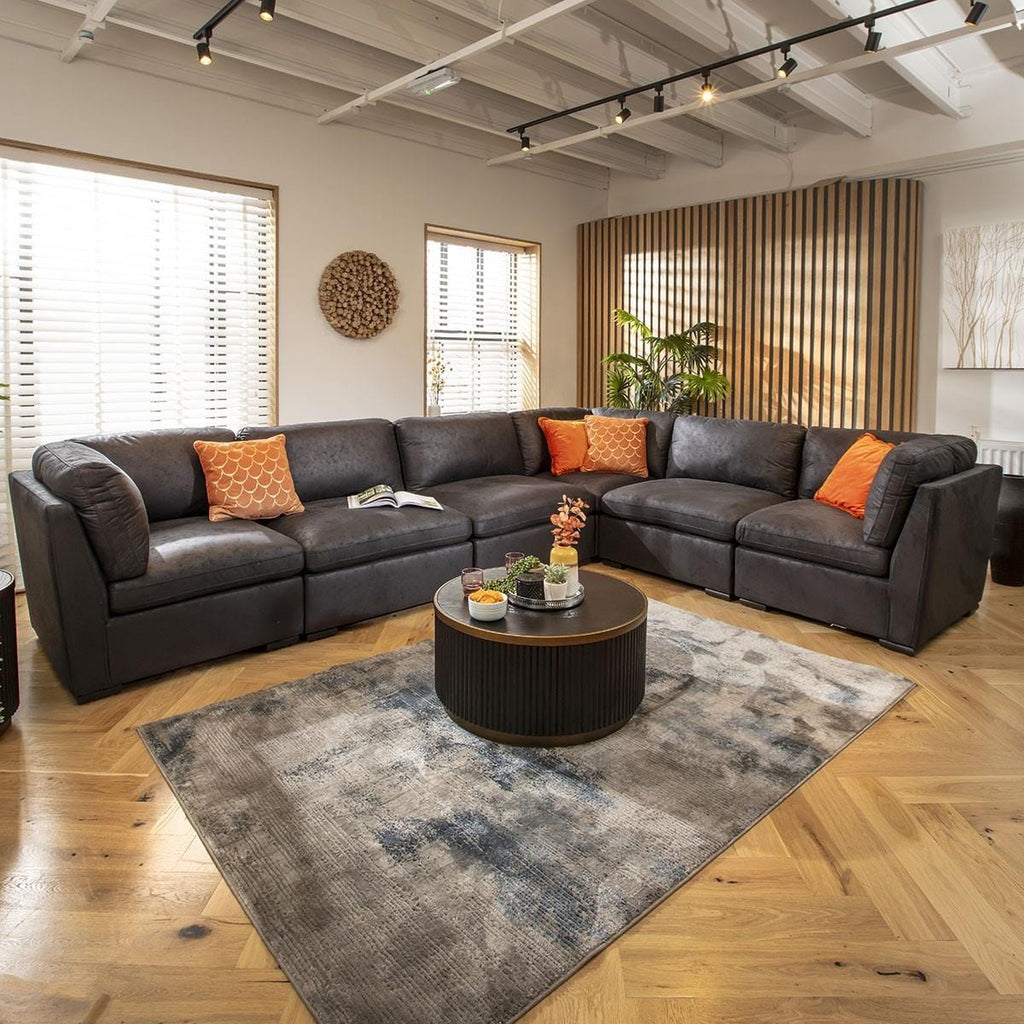 Mikey 6 Seater Corner Sofa Black 380x285cm 15L