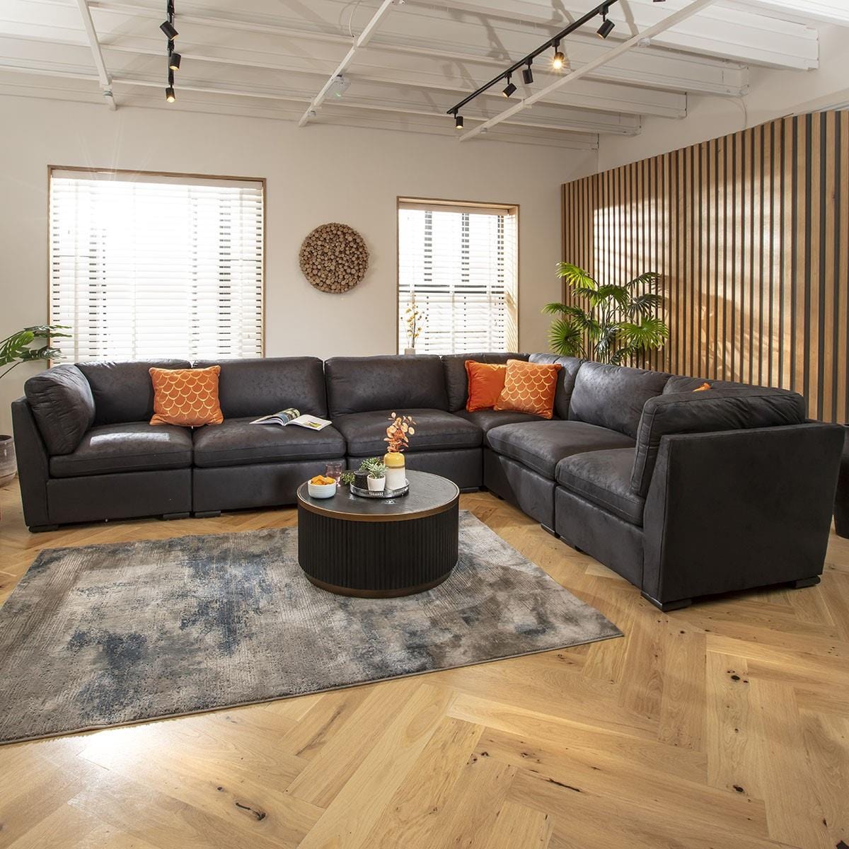 Mikey 6 Seater Corner Sofa Black 380x285cm 15L