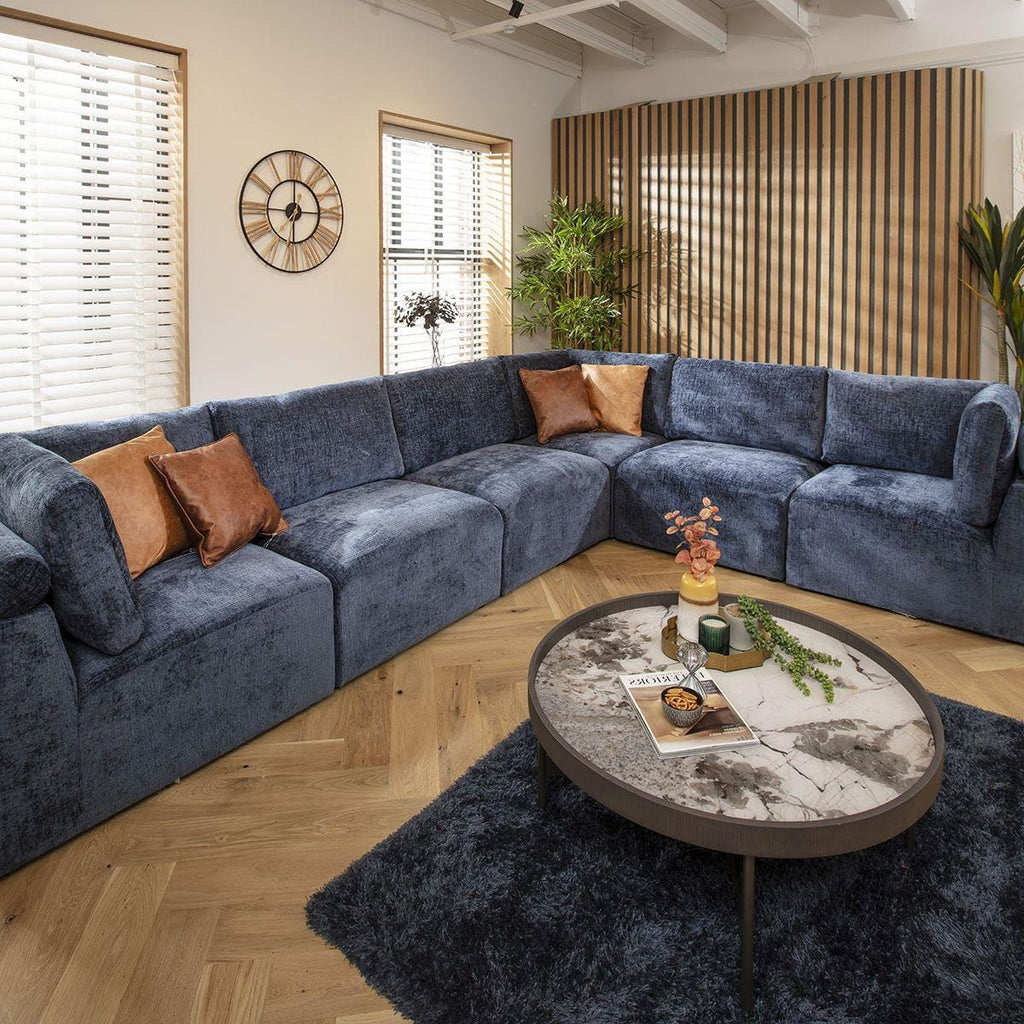 Martha 6 Seater Corner Sofa Blue Chenille 348x266cm 15L