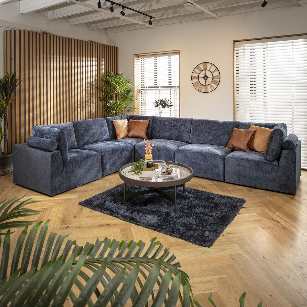 Martha 6 Seater Corner Sofa Blue Chenille 348x266cm 15R